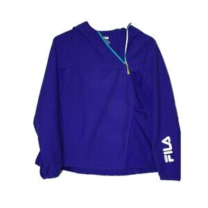 FILA Womens Med Blue Hooded Windbreaker Pullover Jacket Lightweight Athletic Zip